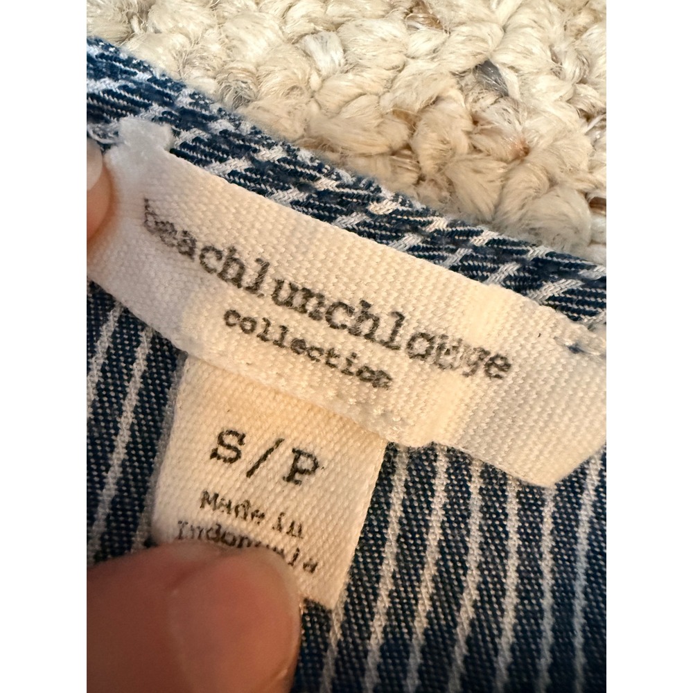 BeachLunchLounge Blue White Striped Bell Sleeve Blouse Small Boho Rayon Top - Picture 4 of 8